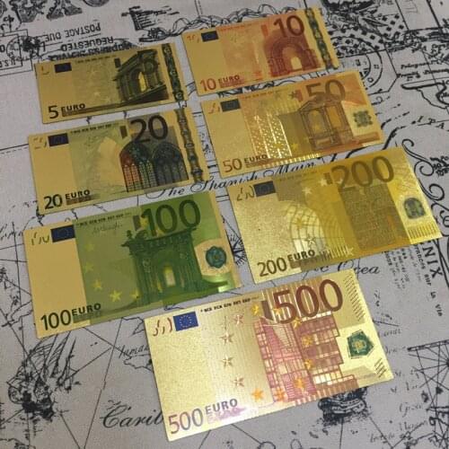 7PC/set Euro Banknote Gold Foil Paper Money Crafts Collection Bank Note Currency April Fools' Day Kidding Gift Tricky Props