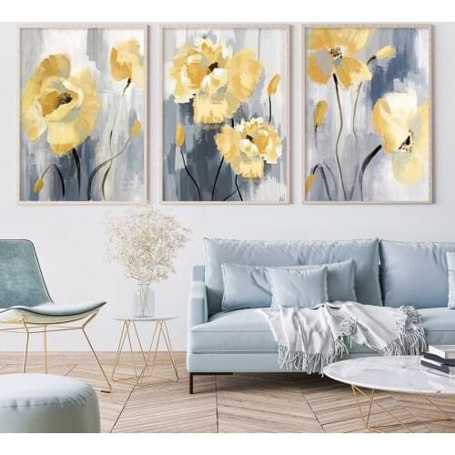 Abstract Yellow Floral Oil Painting Modern Posters Canvas Painting Wall Art Print Pictures Over the Sofa Home Interior Decor