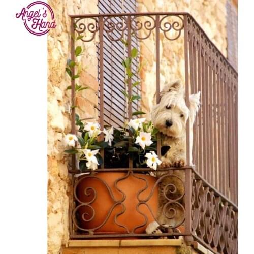 DIY diamond embroidery dog on the balcony 5D Diamond painting Cross Stitch full square Rhinestone mosaic decoration