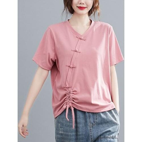 Ladies Chinese Tops 2021 New Summer Top Women Retro Oblique Shirt Qipao Cheongsam Top Tea Chinese Style Clothing Women 12529