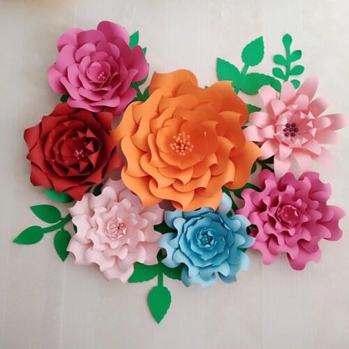 2018 Giant Paper Flowers Large Rose With Match Leaves For Baby Nurseries Baby Shower Wedding Backdrop Fashion & Trade Show Deco
