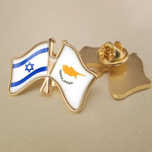 Israel and Cyprus Crossed Double Friendship Flags Lapel Pins Brooch Badges