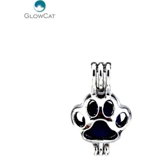 K445 5pcs/lot Silver Alloy Cat Kitten Footprint Beads Stone Cage Locket Pendant Fairytale Party Essential Oil Diffuser