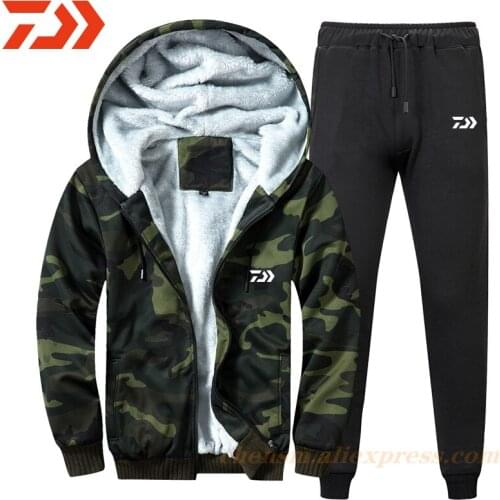 Daiwa Suit for Fishing Clothing Autumn Winter Outdoor Sport Camouflage Hiking Pants Fishing Shirts Men Hooded Fishing Jackets