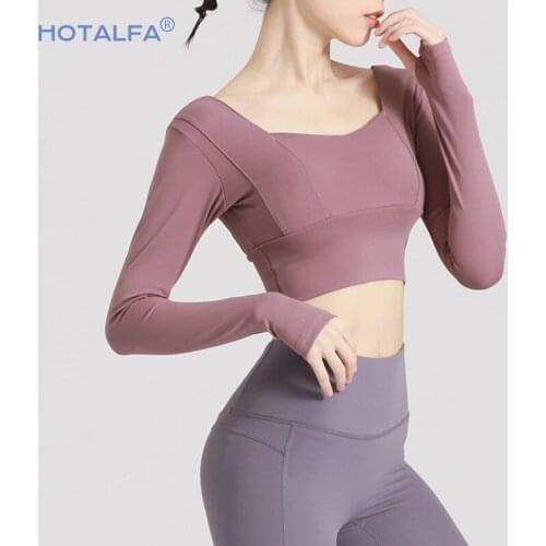 Yoga Crop Top Yoga Top Womens T-shirt Bra Short Elastic Long Sleeve Sportswear Top Deportivo Mujer Camisetas