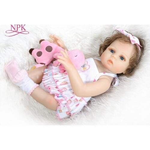 NPK 48CM full body slicone bebe doll reborn baby girl Bath toy hand-rooted curly hair waterproof Anatomically Correct