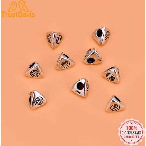 TrustDavis Real 925 Sterling Silver Fashion Sweet Triangle Charm Beads Pendant Handmade DIY Accessories Jewelry Wholesale HY061