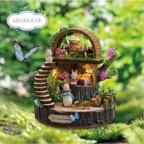 Forest DIY Doll House wooden Totoro doll houses Home Decoration Kit Room miniature home Assembling Toys dollhouse Birthday Gift