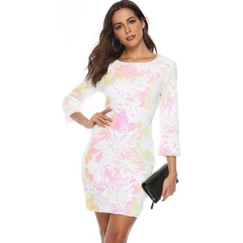 Hot lady autumn slim Bodycon Birthday Dress Women Sexy Retro Fashion Colorful shine Party Shining Evening Straight dresses