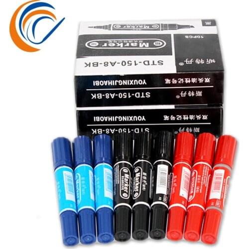 Oil Fast Dry Marker Pen 100pcs(10 Boxes) Per Set Logistics Express Double Head Marker Oil Waterproof Marker Blue Black Red