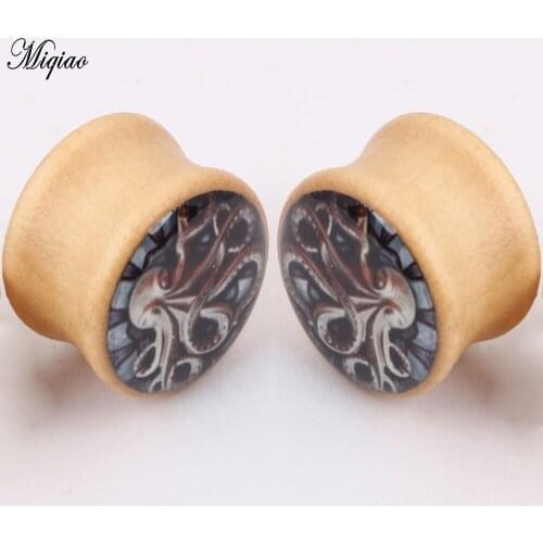 Miqiao 2pcs Fashionable Style Wood Octopus Ears with 6mm-16mm Exquisite Piercing Jewelry