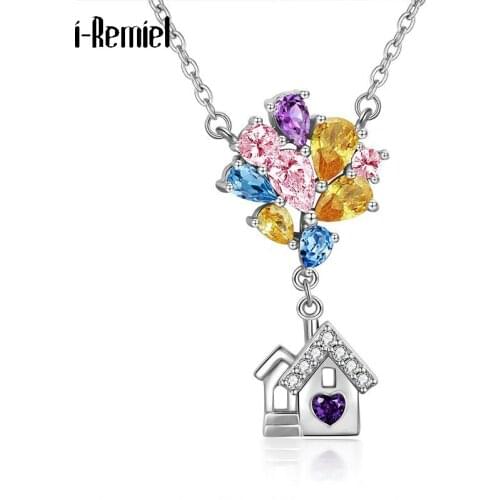Trendy Heart House Shack Pendant Necklace Fashion Lady Colorful Crystal Rhinestone Flower Choker Necklaces Female Girls Jewelry