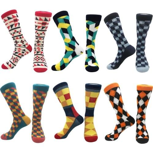 Trendy socks men and women socks lattice in the tube geometric abstract pattern stockings cotton socks hip-hop sports couples un