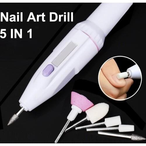 5 In 1 Professional Electric Nail Drill Kit Battery Manicure Pedicure Grinding Polishing Nail Art Sanding File Pen Tools Machine