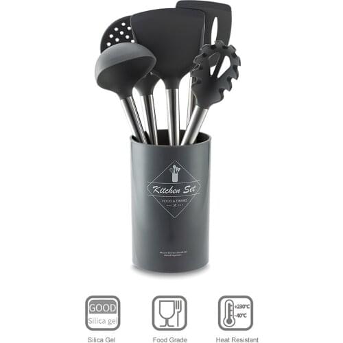 Kitchen Utensils Set 5Pcs Silicone Non-stick Barreled Cooking Utensils Wooden Handle Silica Gel Utensil Kitchenware Set