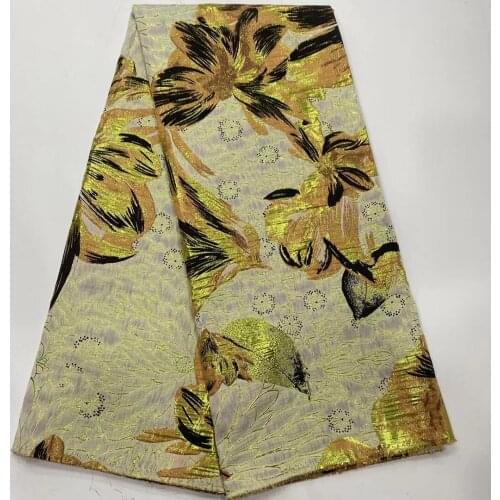 New Floral Brocade Lace Fabrics Nigerian Jacquard Cloth 5Yards African Damask Material Dentelle Africaine For Sewing Dress PJZ19