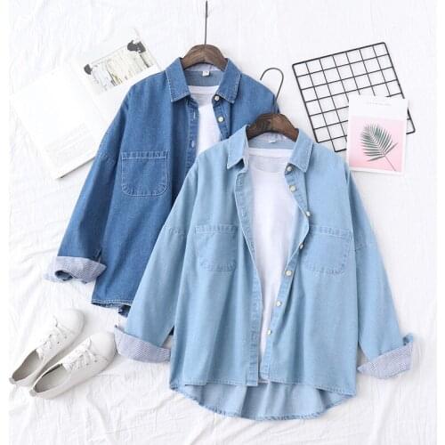 Spring new Korean version chic denim shirt womens long sleeve loose and slim casual denim shirt thin coat