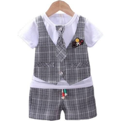New Summer Baby Boys Clothes Children Girls Plaid Cotton T-Shirt Shorts 2Pcs/Sets Toddler Fashion Clothing Kids Gentleman Suit