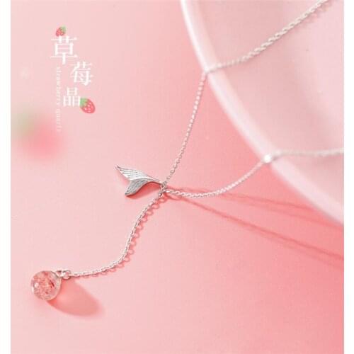 Sole Memory Natural Strawberry Crystal Cute Fishtail Fresh Art 925 Sterling Silver Clavicle Chain Female Necklace SNE454