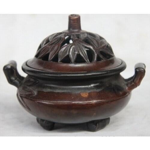 Song voge gem S1597 5 China Buddhism Temple Palace Bronze Copper Carved Bamboo Incense Burner Censer