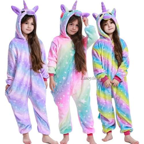 Winter Girls Clothes Kids Unicorn Pajamas For Children Kigurumi Sleepwear Animal Licorne Onesie Sleepers Boys Cosplay Jumpsuit