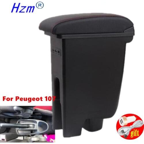 For Peugeot 107 Armrest Retrofit parts Interior Storage box 3USB Simple installation special Retrofit parts Car Armrest box