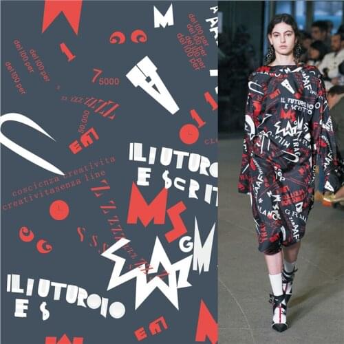 Polyester satin dress fabric letters pattern digital printing customization skirt printed cloth sewing patchwork 074