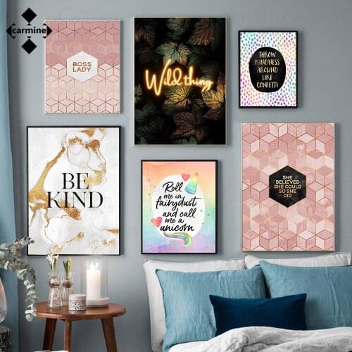 Boss Lady Wall Art Canvas Poster Gold Marble Geometric Decorative Picture Modern Quotes Be Kind Printing Painting for Home Decor