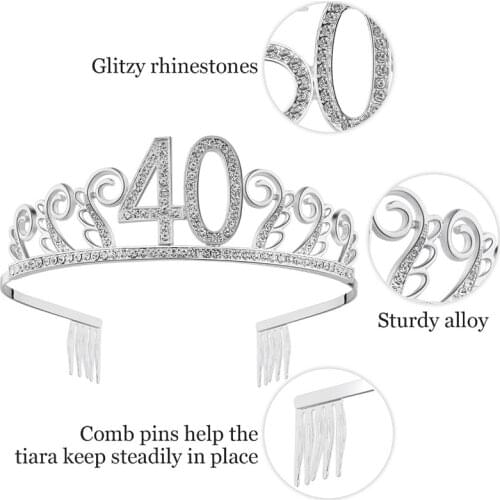 30 40 50th Adult birthday crown or wedding anniversary decor hairband bachelorette hen party 40age 30year Crystal headband