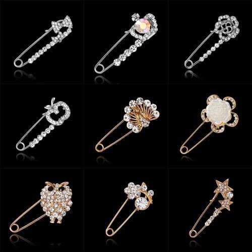 Cute Brooch Vintage Female Fashion Hijab Pins Women Rhinestone Animal Owl Crown Flower Star Bowknot Brooches Kids Jewelry Gift