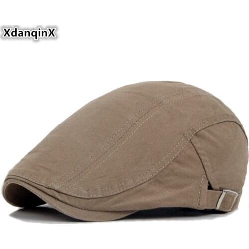 XdanqinX Snapback Cap 100% Cotton Mens Hat British Retro Fashion Solid Color Berets Adjustable Size Womens Tongue Caps