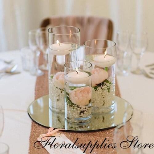 Wedding decoration acrylic mirror candle holder plate round mirror tray for mariage decorations Christmas table decoration