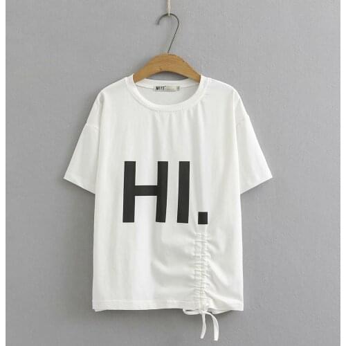 Plus size O-neck short sleeves cotton women tshirts 2021 summer ladies t shirts female tops Drawstring letter print t-shirts