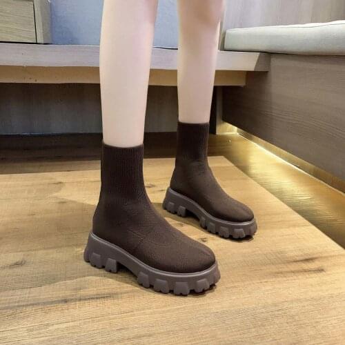Martens Boots Womens 2021 Autumn New Casual Fashion All-Matching Ankle Internet Celebrity Knitted Elastic Platform Socks Boots