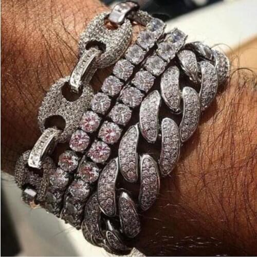 2021 New Fashion Hip Hop Bling 8mm CZ Tennis Chain Iced Out Cubic Zirconia Cz Bracelets Women Men Bracelet Silver Color Jewelry