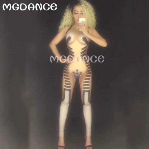 Woman Nightclub Party DJ Dancer Singer Stage Wear Costume Sexy Metal Black Stage Jumpsuit Sparkling Crystals Bodysuit