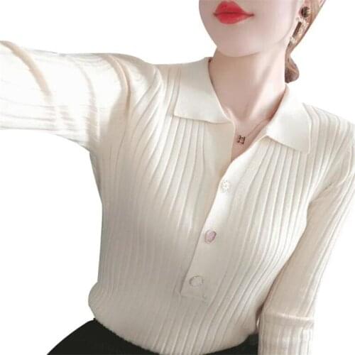 Lapel Knitted Sweater Pullover Women Sweater Thread Solid color Long Sleeve Autumn Jumper Bottoming Tops Female knitting Sweater