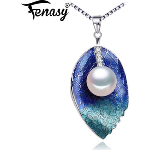 FENASY Bohemian Leaves Chain Necklace Pearl Jewelry Necklaces & Pendants Pearl Ethnic Necklace For Women Natural Pearl Necklace