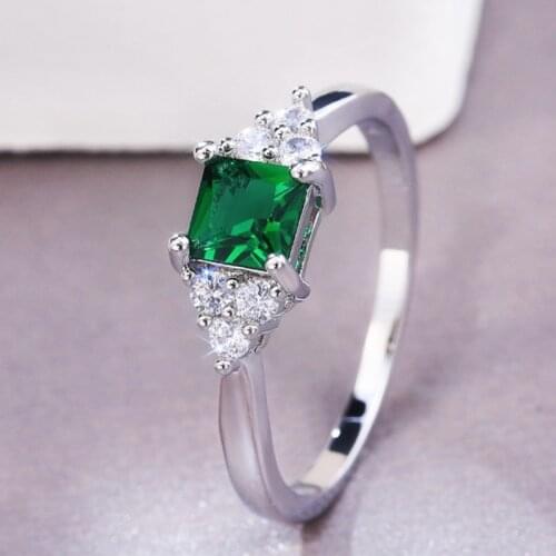 CAOSHI Simple Design Trendy Square Cut Green Cubic Zirconia Ring for Women Super Thin Band Beautiful Wedding Jewelry Wholesale