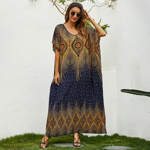 Large Size Womens Short Sleeve Muslim Casual Dress Middle East Turkey Holiday Print Dress 2021 Spring/summer New Dubai Abaya