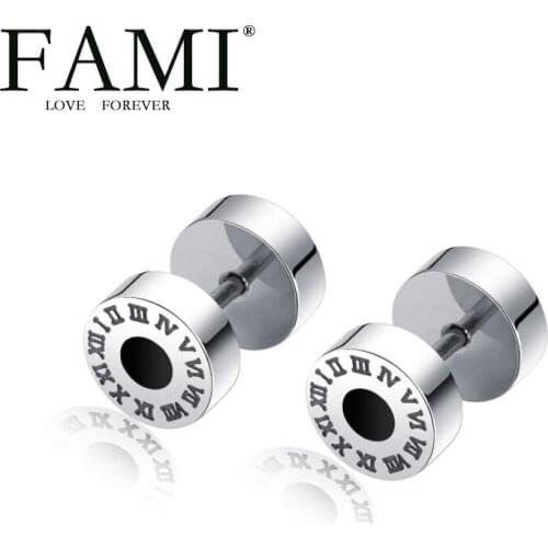 FAMI Roman numeral earrings personality wild stainless steel Fashion creative retro dumbbell trendy mens Accessories