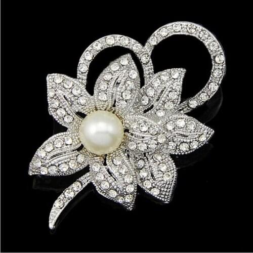 1 pc New Charm Flower Crystal Brooches Pins Rhinestone Imitation Pearl Brooch Pin For Women Girls Clothes Decorations