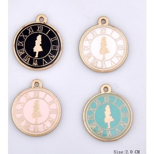 10pcs 20mm DIY Alice in wonderland girl clock charms Korean jewelry accessories KC gold enamel alloy small bracelet pendant