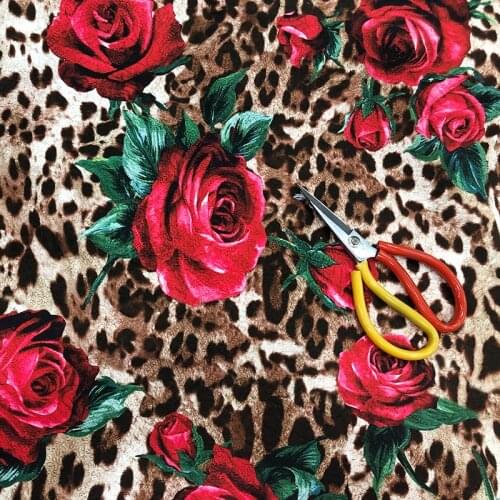 145cm*100cm designer fabric by the yard spring and summer new digital printing rose leopard skirt fabric handmade DIY