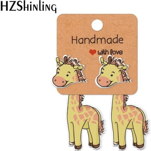 2021 New Giraffe Acrylic Stud Earring Animal Epoxy Resin Jewelry Handmade Items Gifts Girl