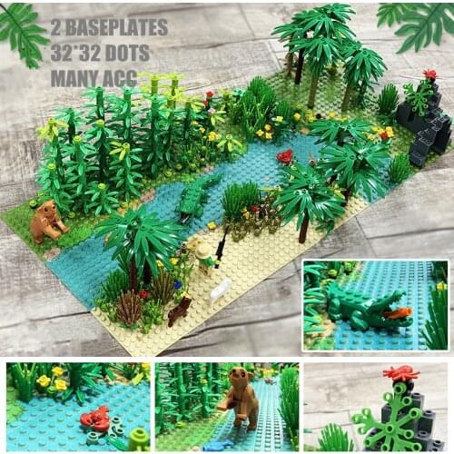 2021 Rain Forest Building Blocks Juguetes Animals Trees Grassland Baseplates Mini Bricks Toys for Children DIY Eduation Game