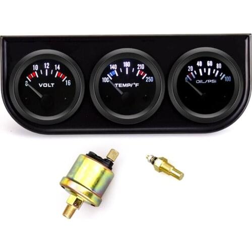 3 In 1 Volt meter + water Temperature gauge+Oil Pressure Gauge Kit Volt meter Or Oil temp Gauges Triple Mete 52MM fuel auto