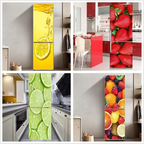 3D Fruit Vegetables Fridge Door Stickers Self Adhesive Refrigerator Freeze Sticker Art Fridge Door Cover Wallpaper Kitchen Decor