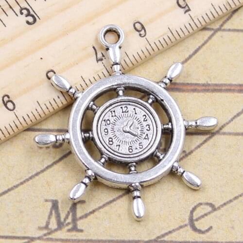 6pcs Charms Rudder Helm Anchor Ship Clock 40x35mm Tibetan Pendants Making Findings Antique Jewelry DIY For Necklace