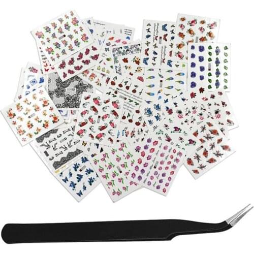 50 Sheets 3D Nail Art Stickers Nail Sticker Creative Nail Art Decal Manicure Sticker with Tweezer DIY Manicure Accessories Tool